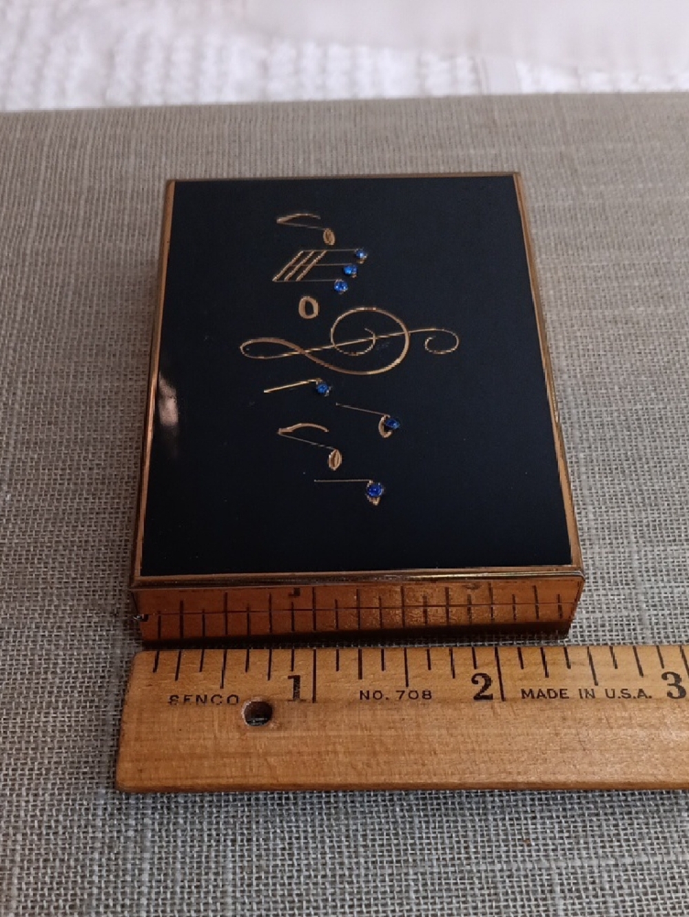 AGME Music Note Compact with Blue Rhinestones Music Box Works Switzerland - Picture 10 of 10